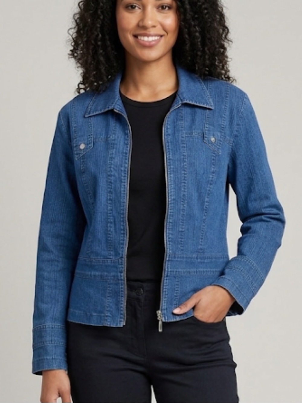 MISS ALLIAGE Collection Vintage Zip Up Denim Jacket